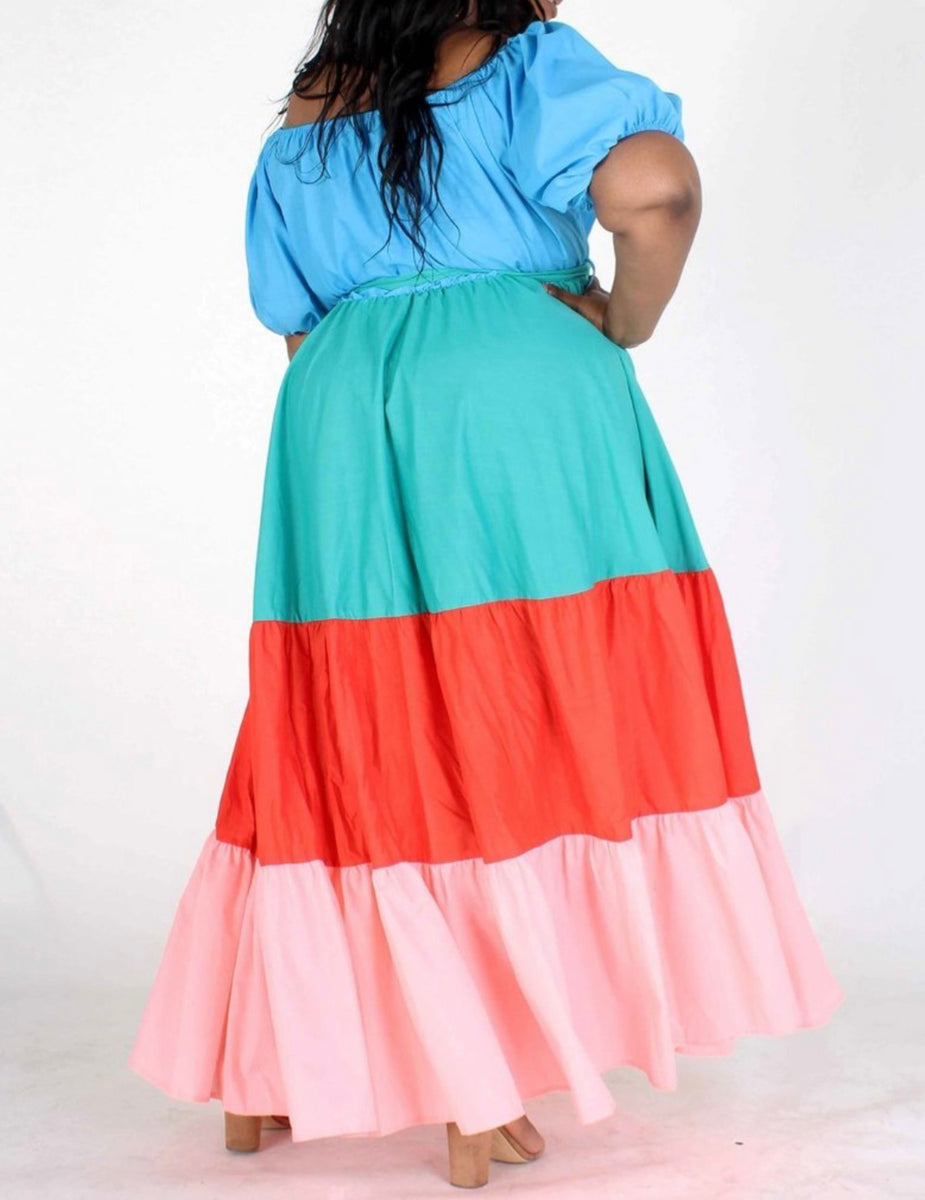 Take Me Out Red and Pink Color Block Plus Size Dress