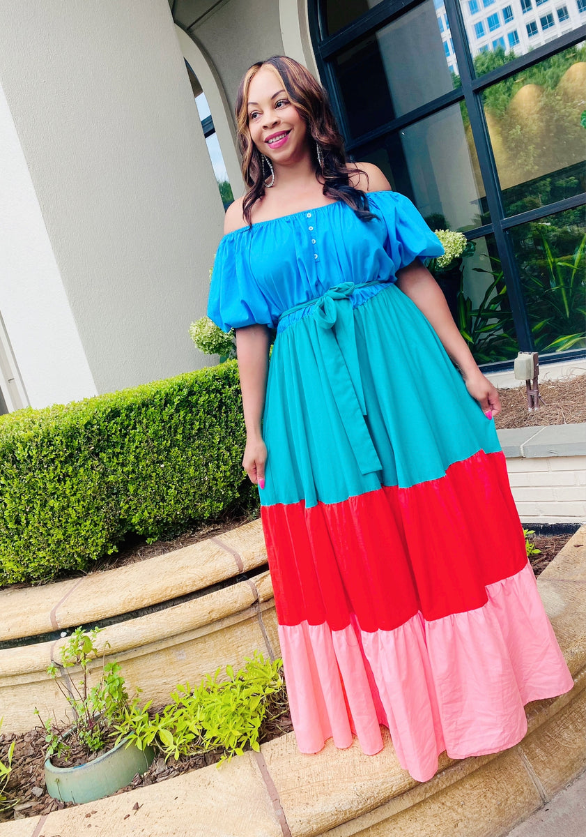 PLUS Sizes ‼️Color Block Maxi Dress with Belt – Just Be Cute Boutique