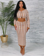 Houndstooth Mock Neck Midi Skirt Set