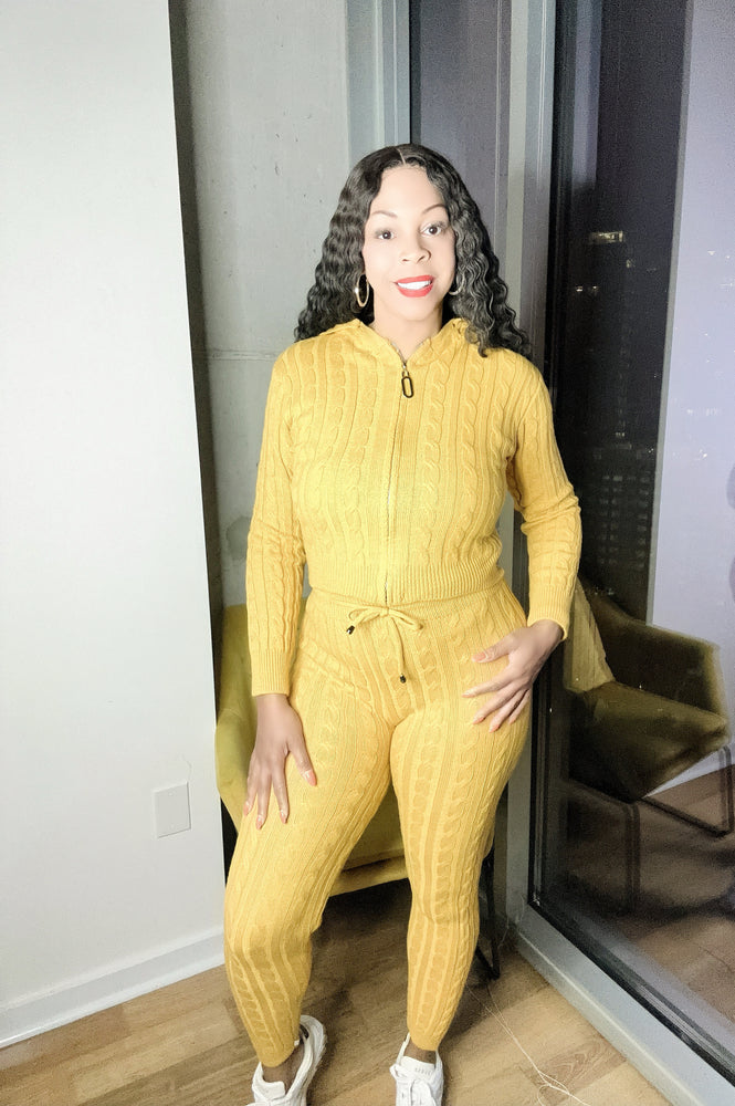 Mustard! Knit Hoodie & Pants Set