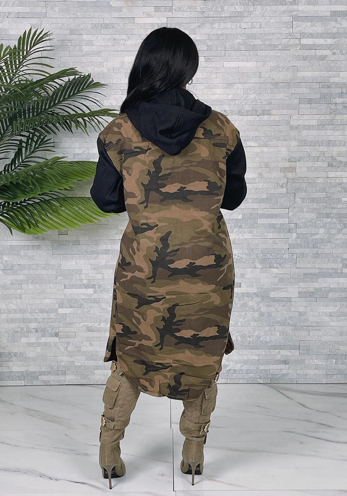 Oversized Hooded Camo Long Jacket