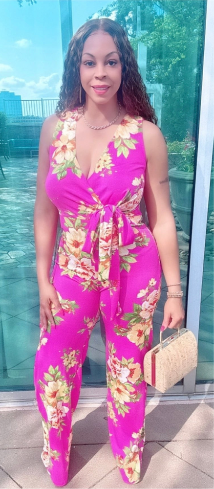 Fushia Floral Spring Jumpsuit W/ Waist Tie