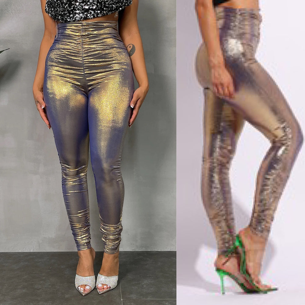 
            
                Load image into Gallery viewer, Gold Metallic Ruched Leggings
            
        