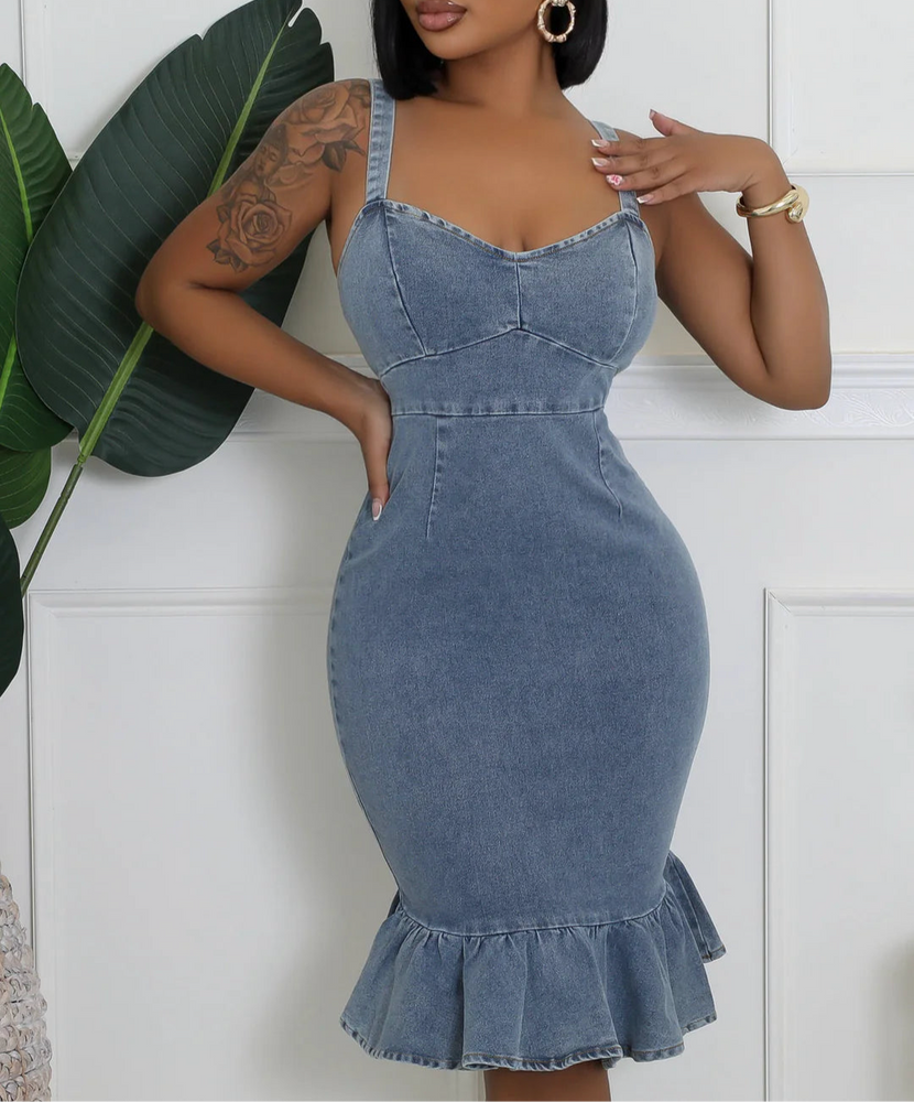 SWEETHEART DENIM TENNIS MIDI DRESS!