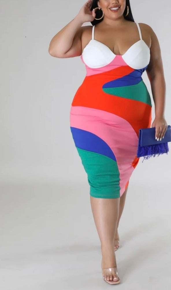 PLUS! Chic Colorblock BodyCon MIDI Dress