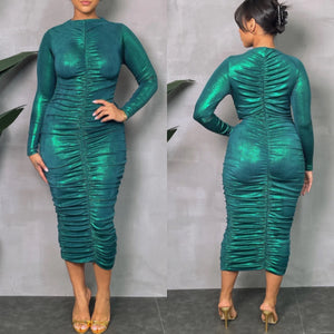 
            
                Load image into Gallery viewer, Emerald Elegance Ruched BodyCon
            
        
