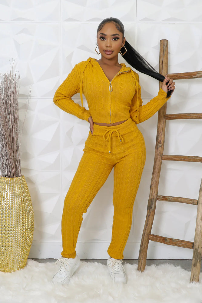 Mustard! Knit Hoodie & Pants Set