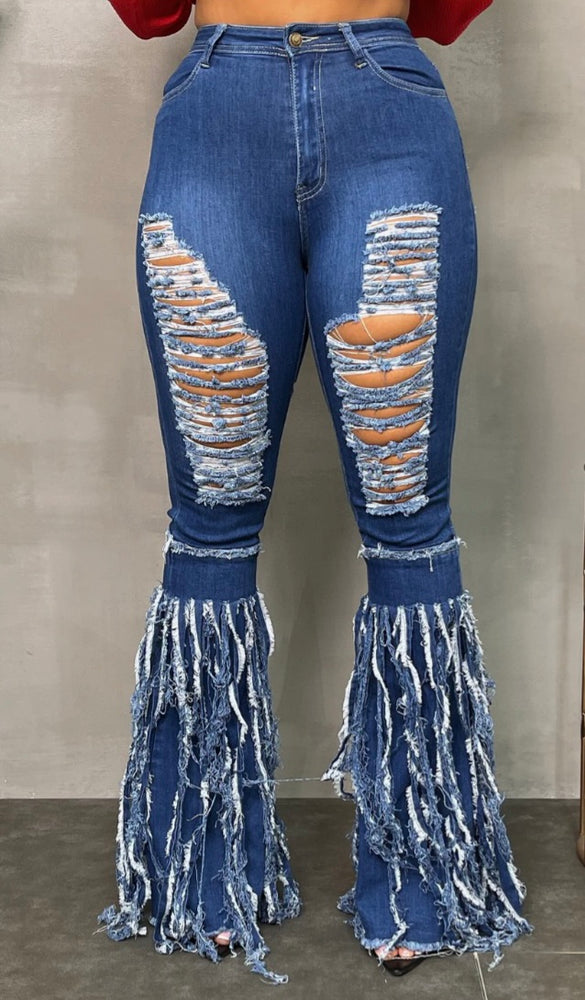 Flirty Fringes! HighWaisted Destroyed Layered Fringe Jeans