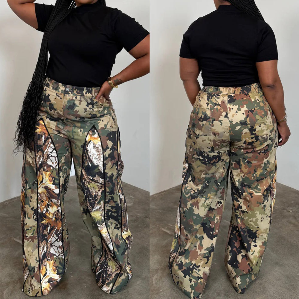 Glided Camo Wide Leg Pants! Adjustable Legs! Plus Sizes!