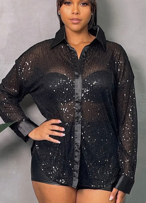 
            
                Load image into Gallery viewer, Sequin &amp;amp; Satin Button Down Blouse
            
        