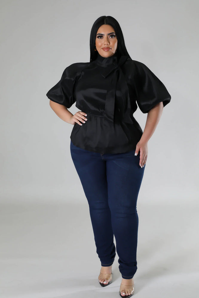 SHINE TAFFETA PEPLUM BLOUSE PLUS