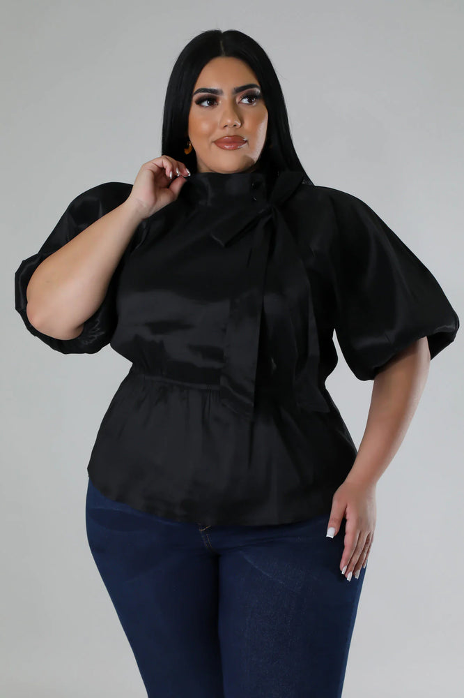 SHINE TAFFETA PEPLUM BLOUSE PLUS