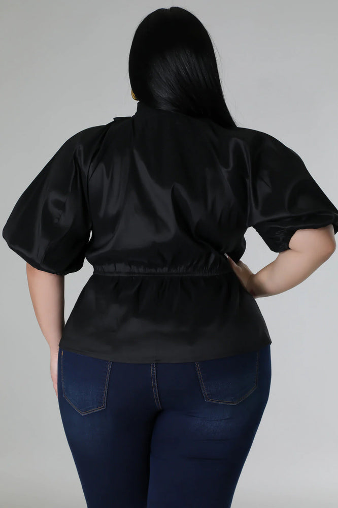 SHINE TAFFETA PEPLUM BLOUSE PLUS