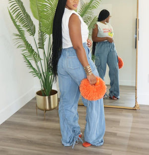 High Waist Denim Ruched Leg Joggers! Tall Girl Friendly