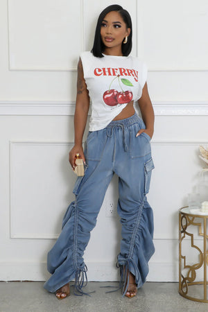 High Waist Denim Ruched Leg Joggers! Tall Girl Friendly