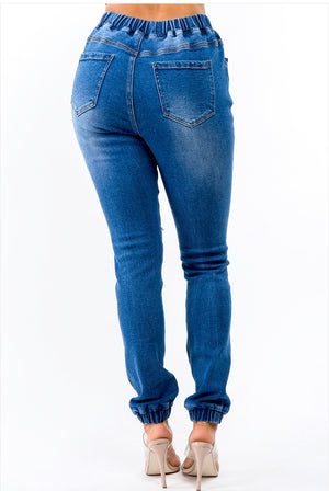 HIGH WAIST DISTRESSED DENIM JOGGERS! Plus Sizes