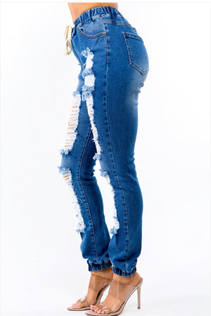 HIGH WAIST DISTRESSED DENIM JOGGERS! Plus Sizes