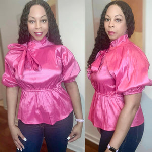 SHINE TAFFETA PEPLUM BLOUSE PLUS