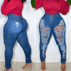Blue Wash Distressed Denim Skinny Jeans‼️UP TO 3X!