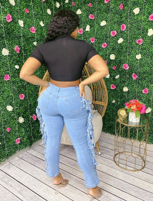 
            
                Load image into Gallery viewer, So Flirty Side Fringe Cut Out Jeans ‼️
            
        