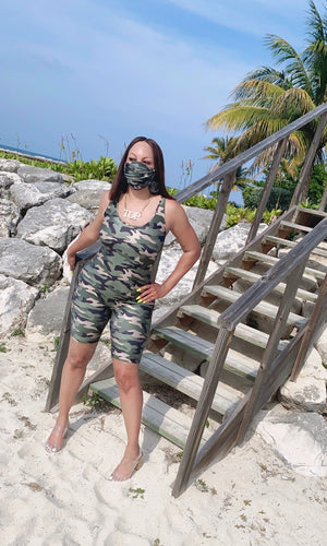 Camo Cute Nylon Romper with Matching Mask‼️ Multiple Colors Available!