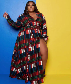 Plus size plaid maxi dress Clearance