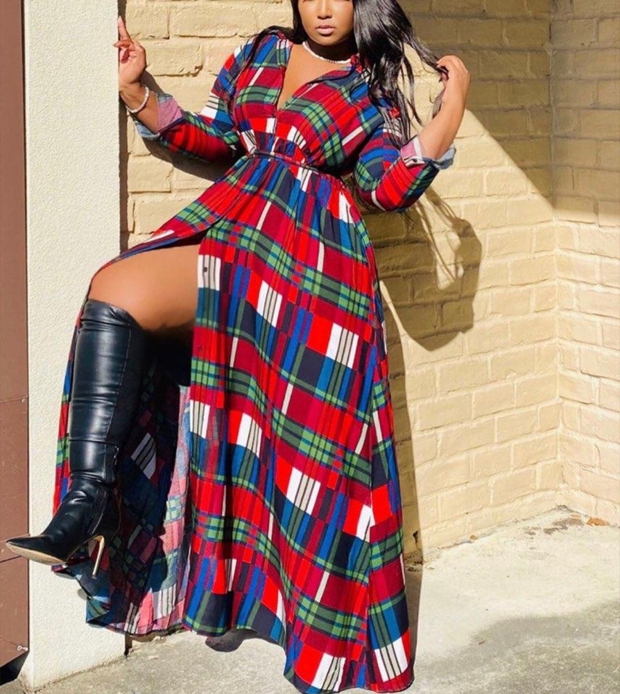 Plaid maxi dress plus size Clearance