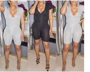 
            
                Load image into Gallery viewer, V-Neck Romper with Belt‼️ PLUS SIZES Available ‼️Super Stretchy
            
        