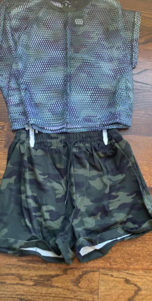 
            
                Load and play video in Gallery viewer, Ready to Explore ‼️Camouflage Shorts with Matching Fish Net Top
            
        