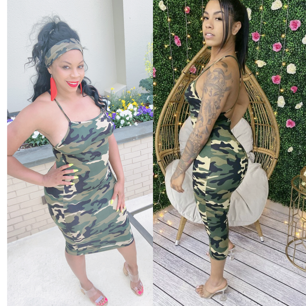 Stretchy Small Left ! Camo Print Cross Back MIDI‼️