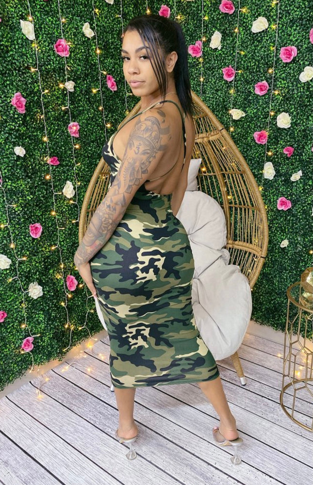 Stretchy Small Left ! Camo Print Cross Back MIDI‼️