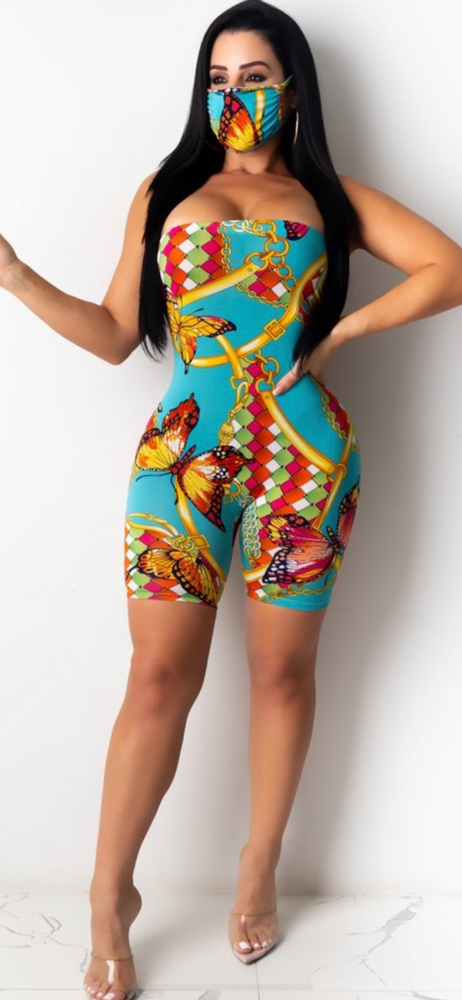 CLEARANCE!  Butterfly Print Tube Top Romper