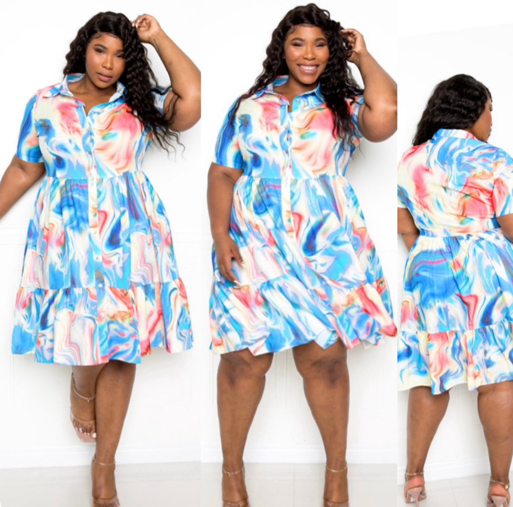 Plus size 1X Left! Ruffle Collar Dress