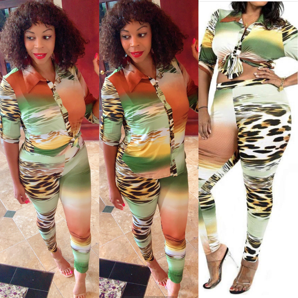 
            
                Load image into Gallery viewer, Plus Sizes ‼️Welcome to the Jungle 🔥Print Button Up Top &amp;amp; Leggings Set
            
        