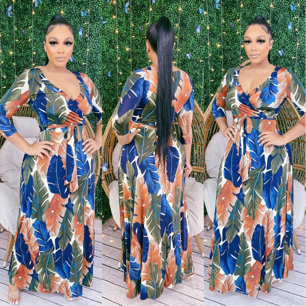
            
                Load image into Gallery viewer, Leafs Falling Wrap Maxi Dress up to 3X!
            
        