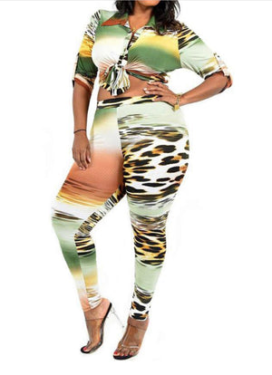 
            
                Load image into Gallery viewer, Plus Sizes ‼️Welcome to the Jungle 🔥Print Button Up Top &amp;amp; Leggings Set
            
        