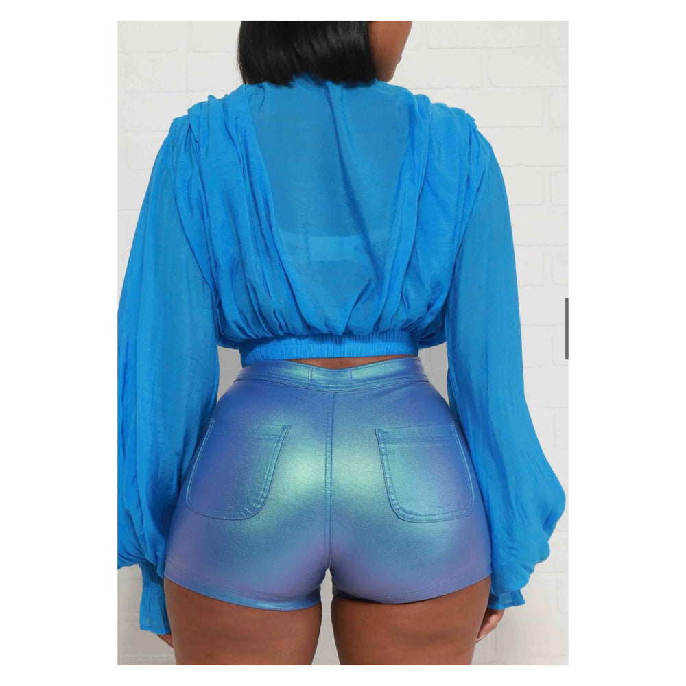 
            
                Load image into Gallery viewer, Blue Metallic Stretchy Shorts
            
        