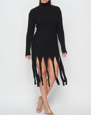 BEAUTIFUL SWEATER Ribbed Knit Fringes Dress‼️RUNS BIG , DRESS RUNS BIG! Order Size Down ‼️