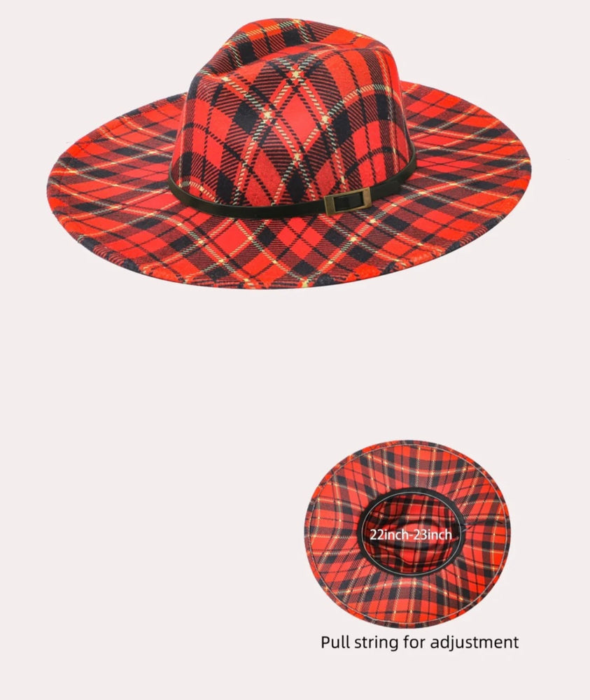 Red Plaid Fedora Hat