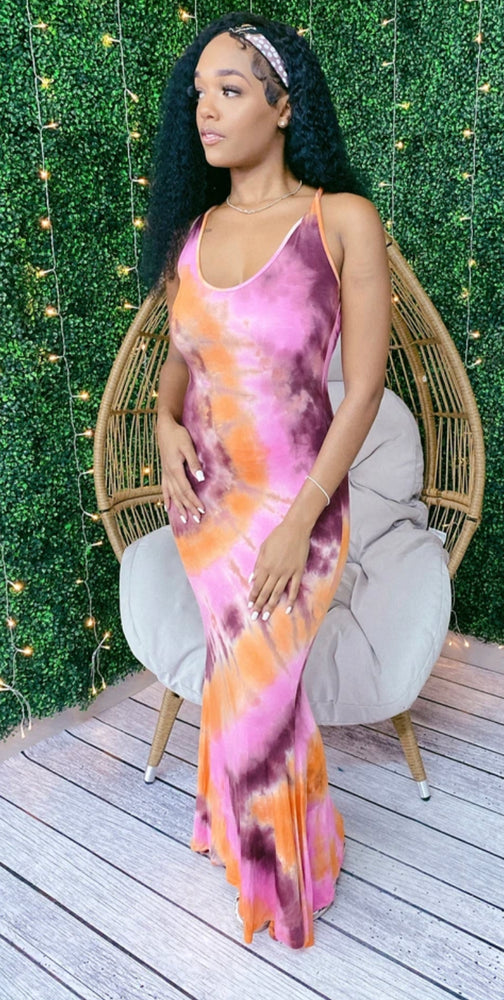 Peaches & Cream Tie Dye Print Back Strappy Dress