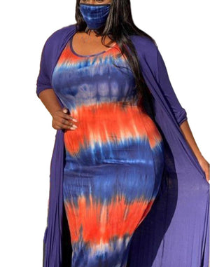 TieDye Print Maxi Dress with Matching Mask-(Stretchy )‼️