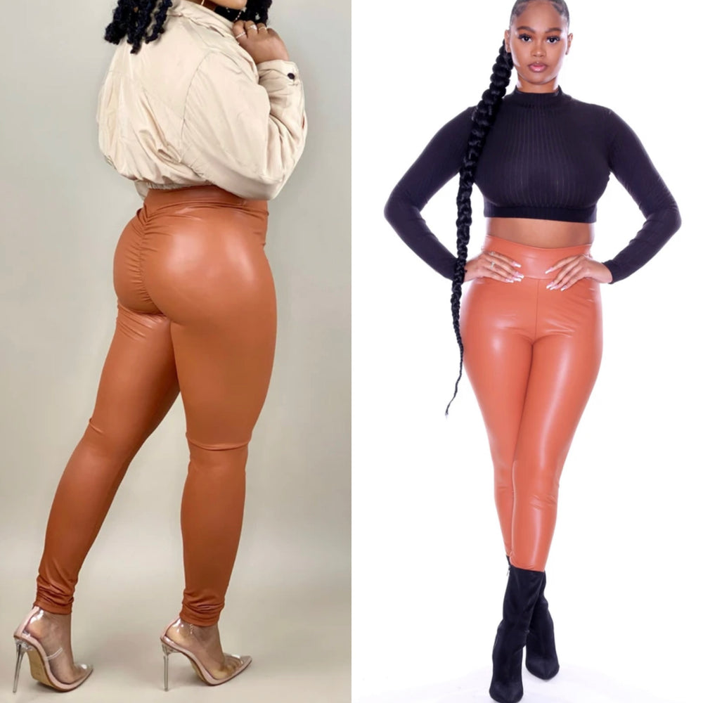 FAUX LEATHER RUCHED BUTT LIFTING LEGGINGS – Just Be Cute Boutique