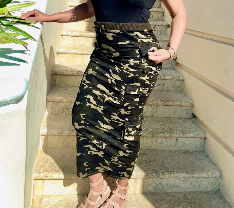 Camo Cargo Maxi Skirt