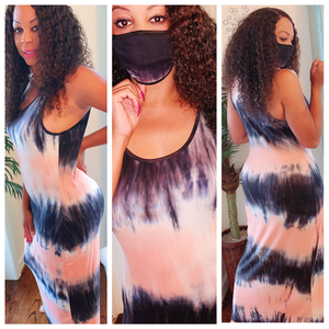 TieDye Print Maxi Dress with Matching Mask-(Stretchy )‼️