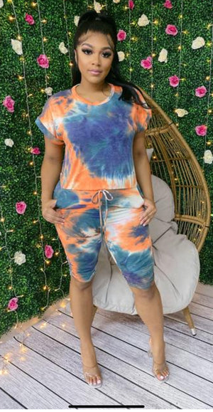 Tie Dye Swirl Romper with Stacked Knee Details ‼️