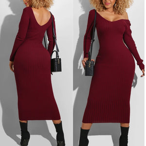 
            
                Load image into Gallery viewer, Ribbed Knit Fabric Deep V Neck Maxi ‼️
            
        