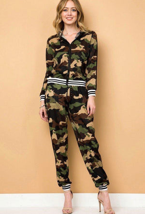 Camouflage Jogger Set with Zipper Jacket