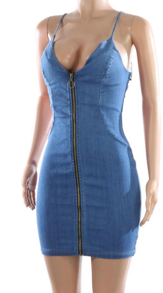 
            
                Load image into Gallery viewer, Denim Zipper BodyCon Dress ‼️
            
        