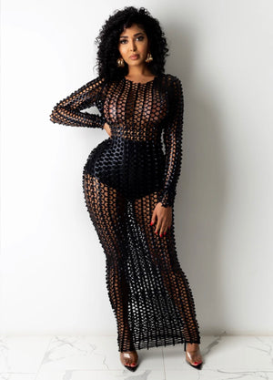 
            
                Load image into Gallery viewer, NEW IN ‼️ Foil Fishnet Maxi Dress ‼️
            
        