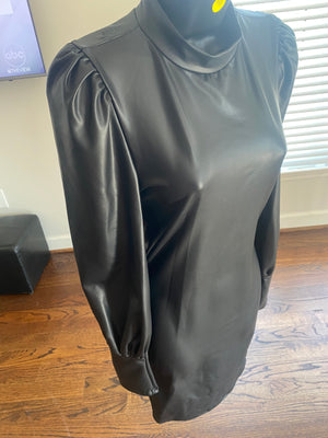 Size Small ! Faux Leather Puffy Sleeve Dress!